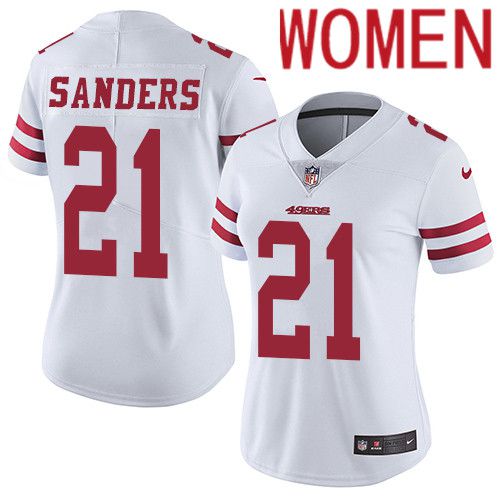 Women San Francisco 49ers #21 Deion Sanders Nike White Vapor Limited NFL Jersey